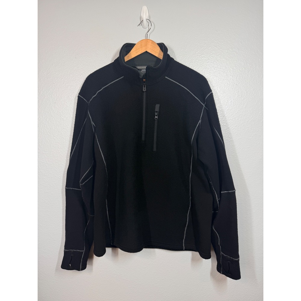 Kuhl Fleece Pullover‎ Men XL Black Interceptor 1/4 Zip Thumbholes 3111